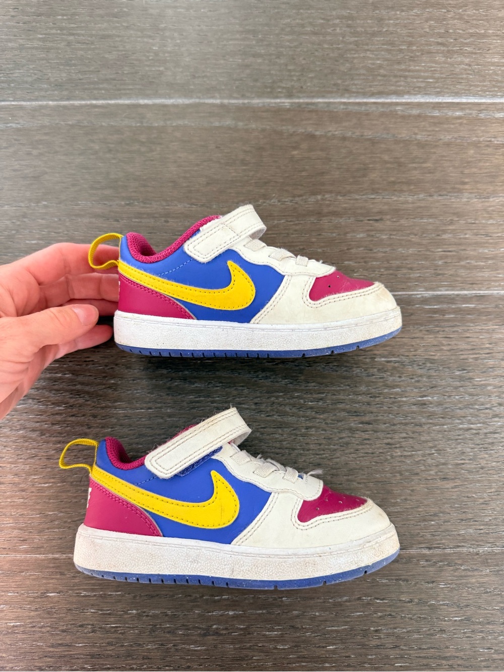 Nike Kids Low-Top Sneakers in White, Blue, Pink & Yellow